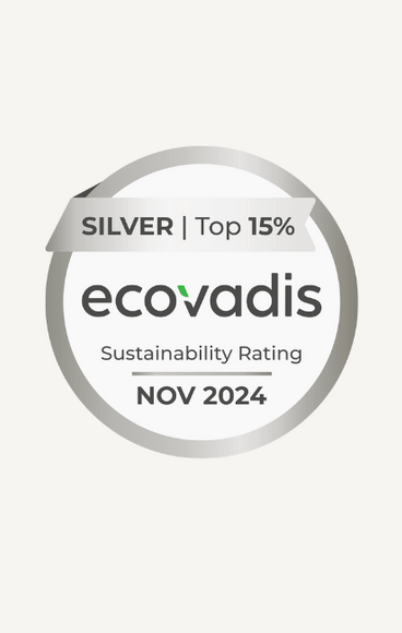 Silver EcoVadis certificate for sustainability rating, indicating top 15% status, dated November 2024.