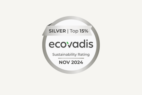 Das Bild zeigt ein EcoVadis-Silber-Zertifikat für Nachhaltigkeit mit Gültigkeit bis November 2024.