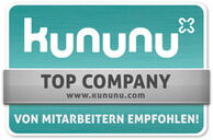A teal and silver badge displays "Kununu Top Company," highlighting employee recommendations.